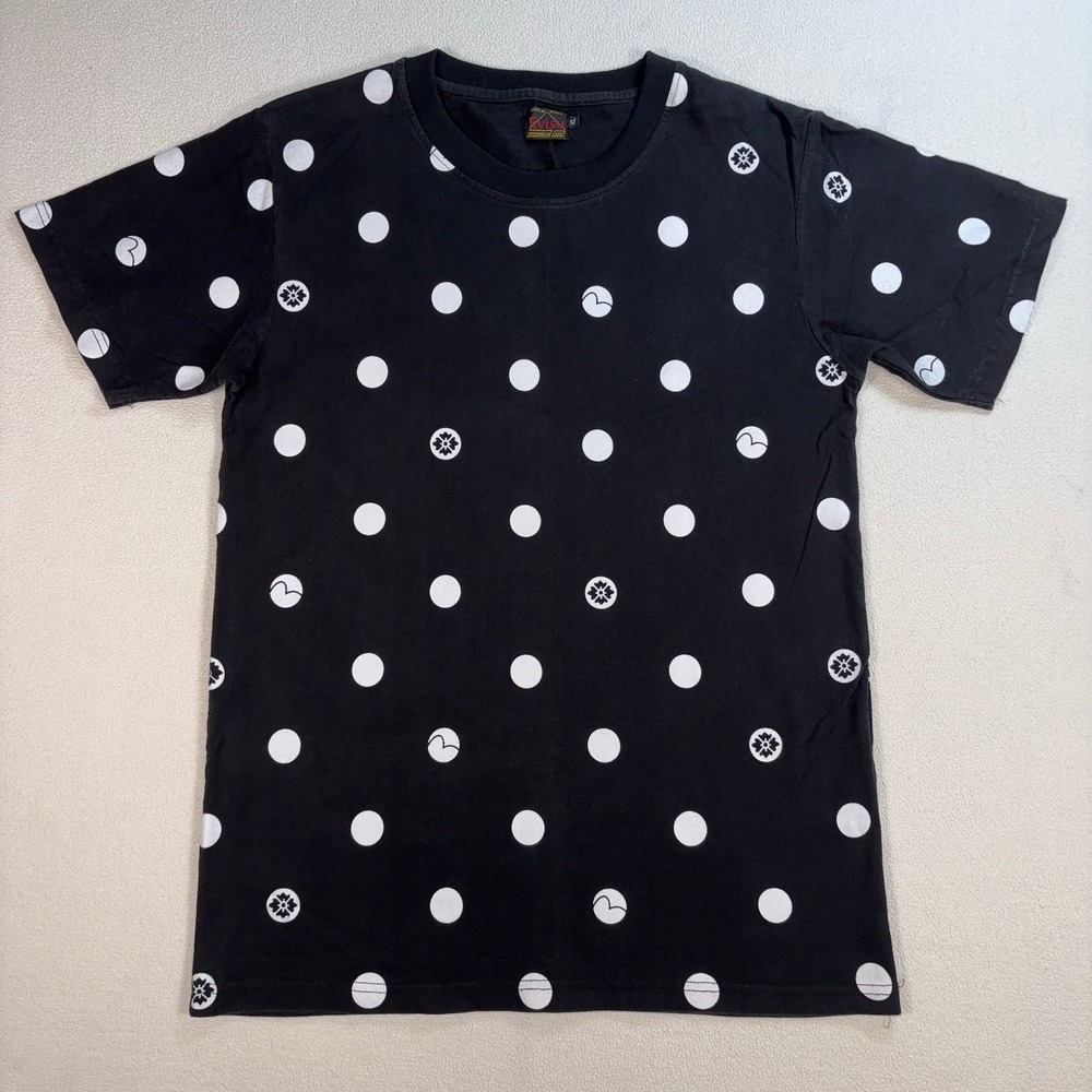 Evisu Vintage T-Shirt Men's XL Black Polka Dot Logo Crew‎ Neck Japanese